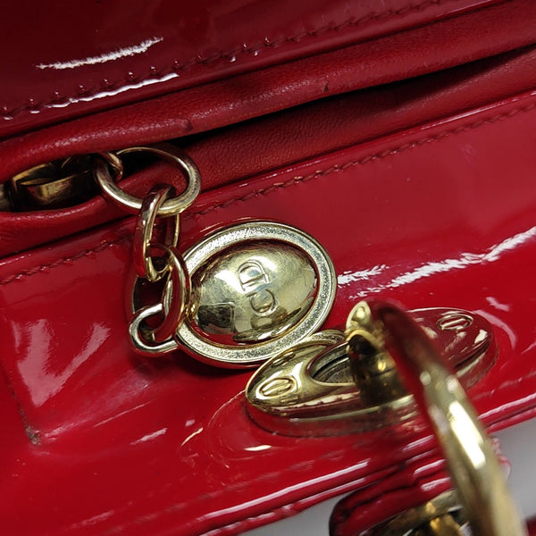 Lady Dior Medium Cannage Patent Leather Red
