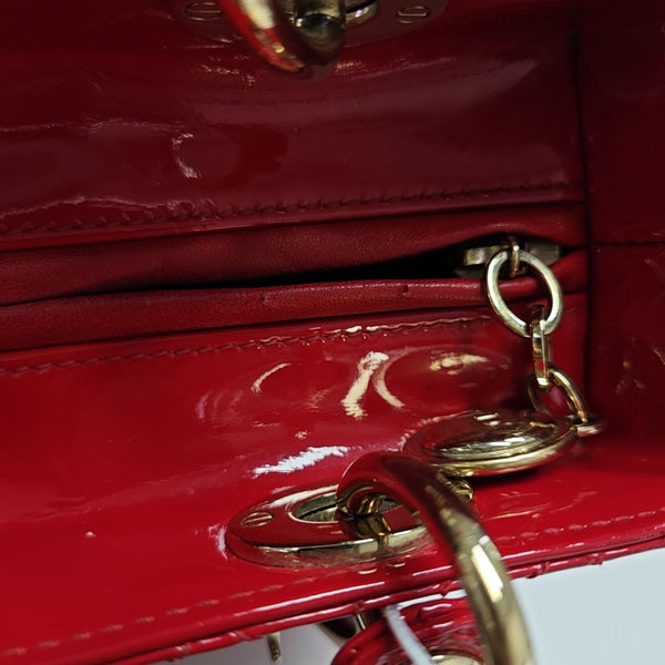 Lady Dior Medium Cannage Patent Leather Red