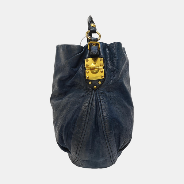 Leather Top Handle Bag Blue