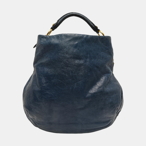 Leather Top Handle Bag Blue