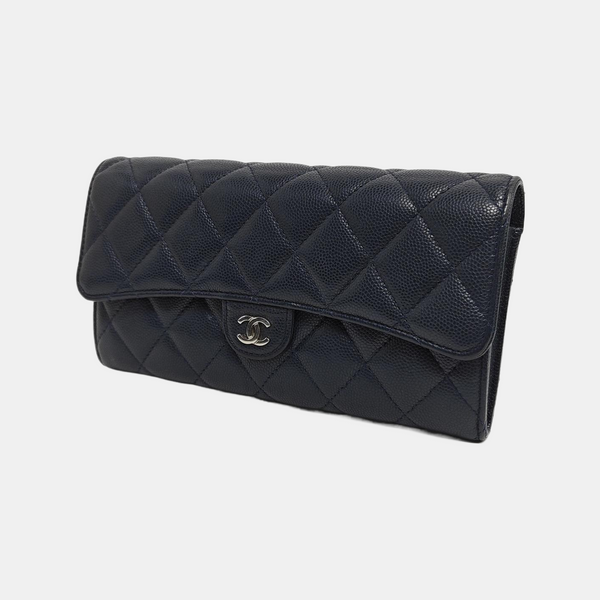 Quilted Grained Calfskin Wallet Blue