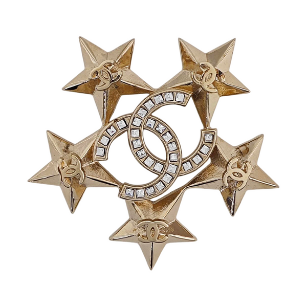 Authenticated pre-owned Modern CC Decorative Brooch Gold-tone Metal Synthetic Crystal Brooch - Brooch at Looply
