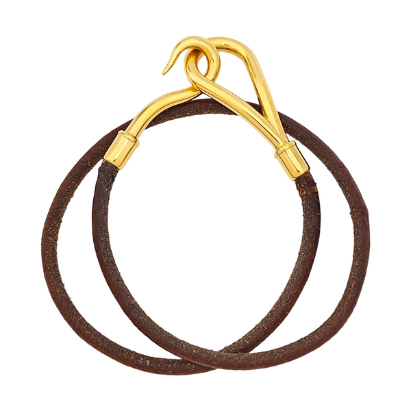 Authenticated pre-owned Jumbo Hook Metal Leather Brown Bracelet - Bracelet at Looply