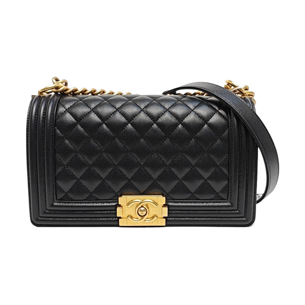 BOY CHANEL Medium Quilted Grained Calfskin Black