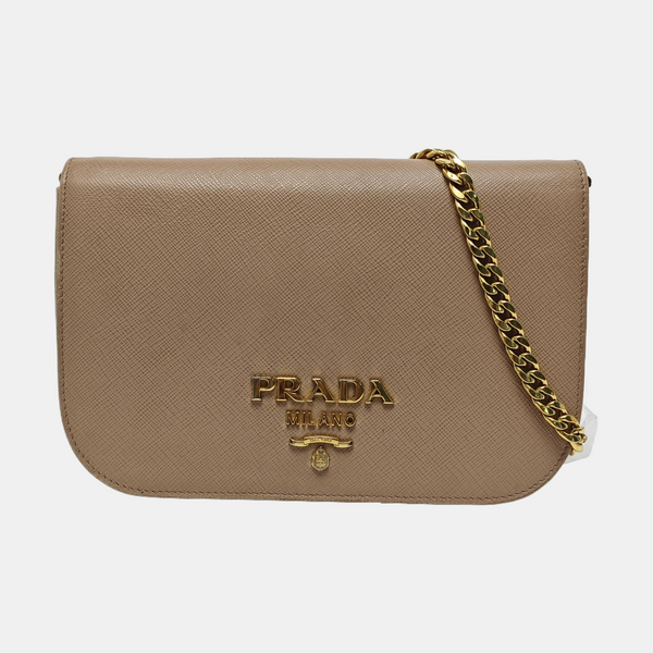 Saffiano Calfskin Shoulder Bag Beige