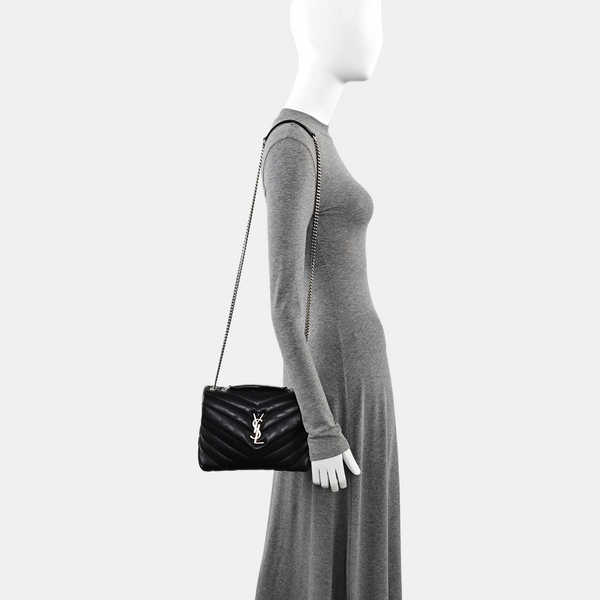 LOULOU Small Chevron Calfskin Black