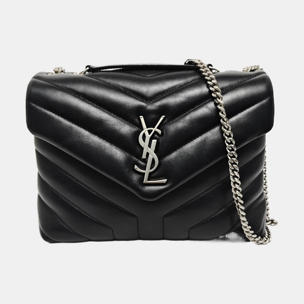 LOULOU Small Chevron Calfskin Black