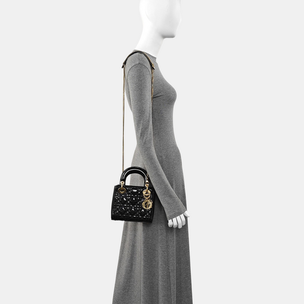 Lady Dior Mini Cannage Patent Leather Black