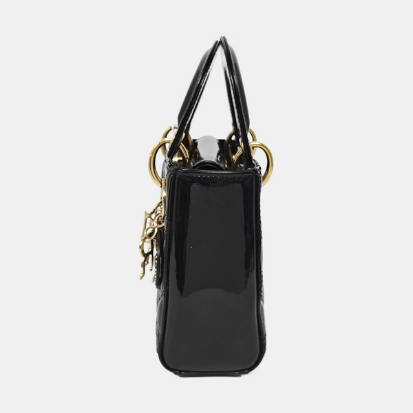 Lady Dior Mini Cannage Patent Leather Black
