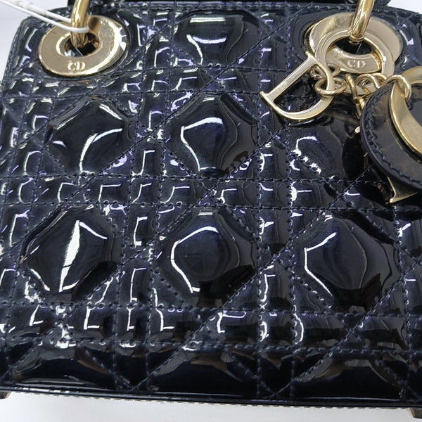 Lady Dior Mini Cannage Patent Leather Black
