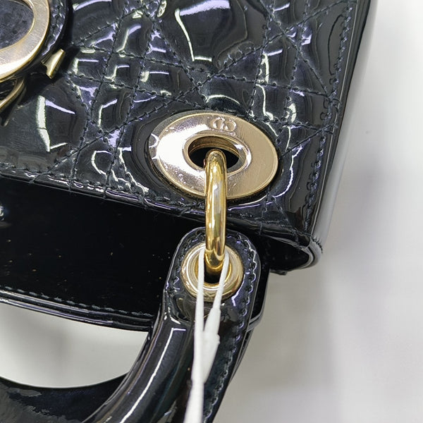 Lady Dior Mini Cannage Patent Leather Black