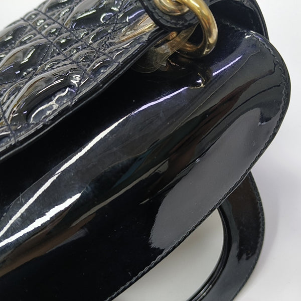 Lady Dior Mini Cannage Patent Leather Black