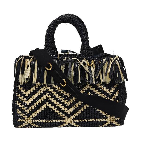 Straw Shoulder Bag Black