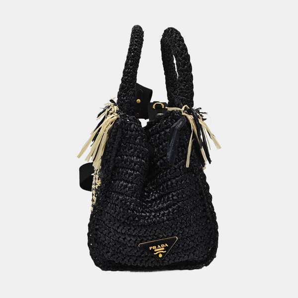 Straw Shoulder Bag Black