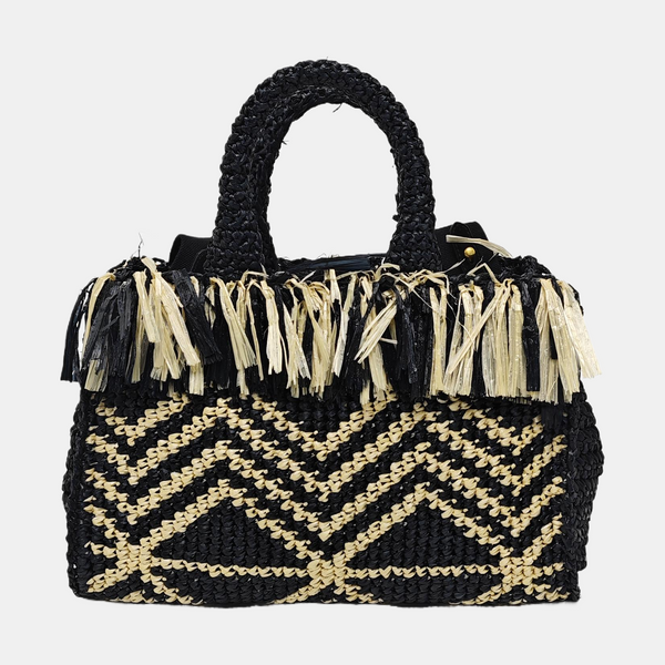 Straw Shoulder Bag Black