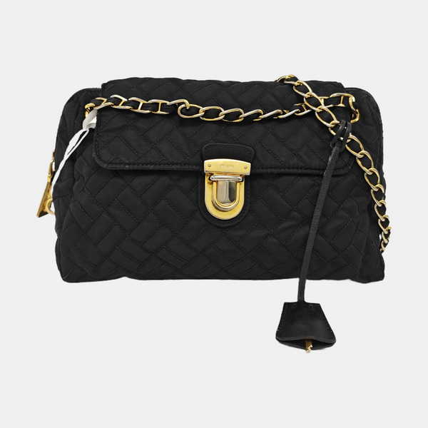Quilted Nylon Shoulder Bag Black