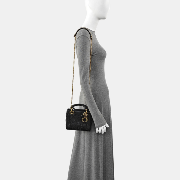 Lady Dior Mini Cannage Calfskin Black