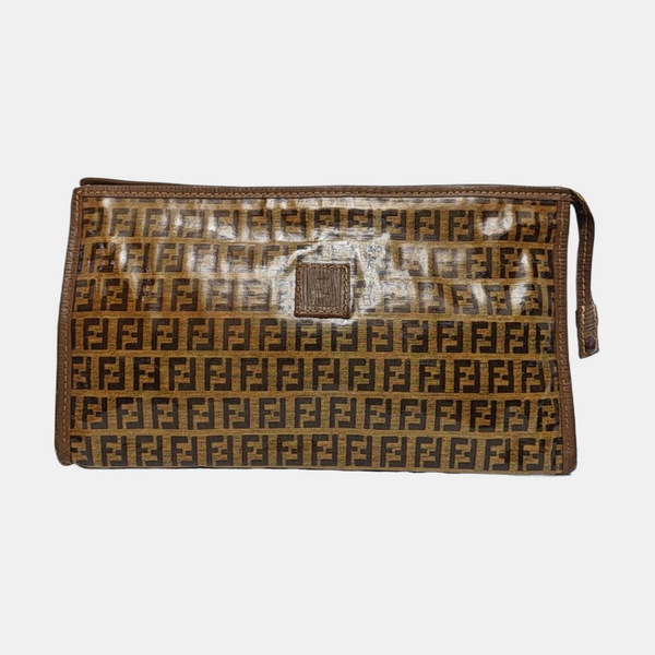 Coated Canvas Clutch Brown