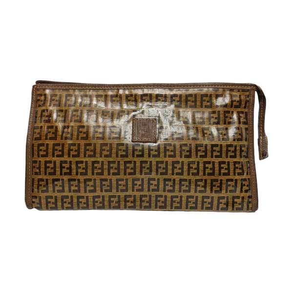 Coated Canvas Clutch Brown