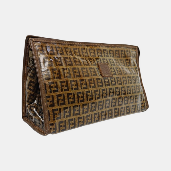 Coated Canvas Clutch Brown