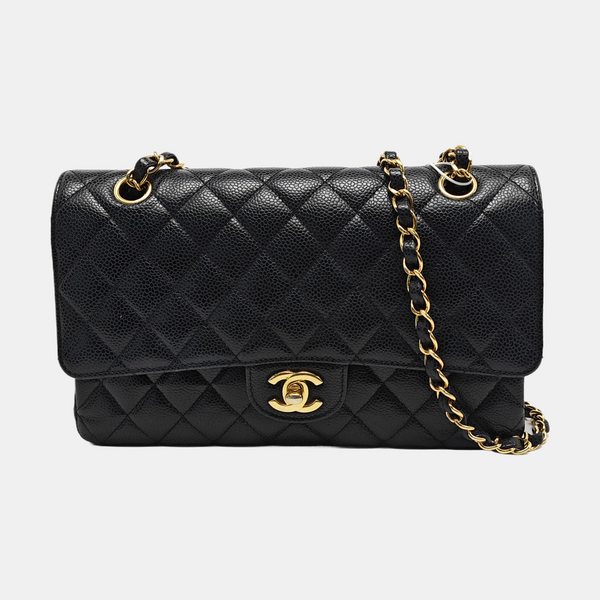 CLASSIC FLAP Medium Quilted Grained Calfskin Black