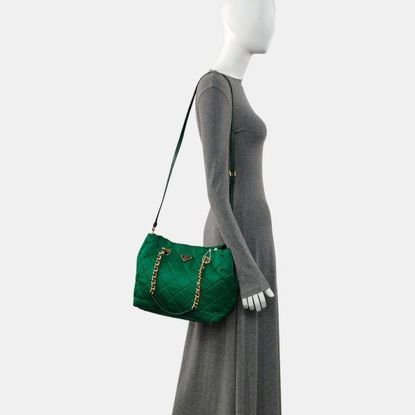 Quilted Nylon Tote Bag Green