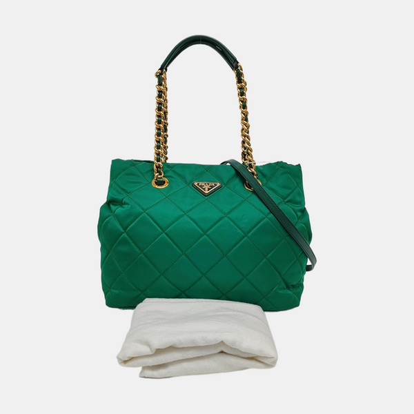 Quilted Nylon Tote Bag Green