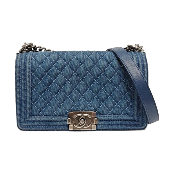 BOY CHANEL Medium Quilted Denim Blue