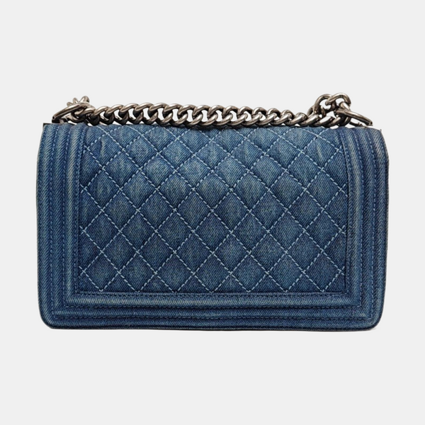 BOY CHANEL Medium Quilted Denim Blue