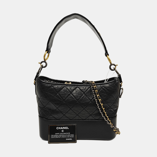 GABRIELLE Piel de ternera vintage acolchada mediana negra