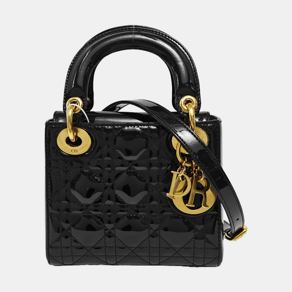Lady Dior Mini Cannage Patent Leather Black