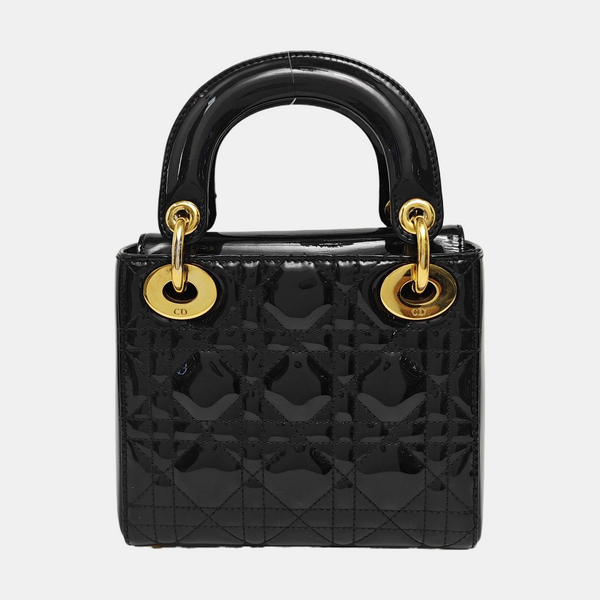 Lady Dior Mini Cannage Patent Leather Black