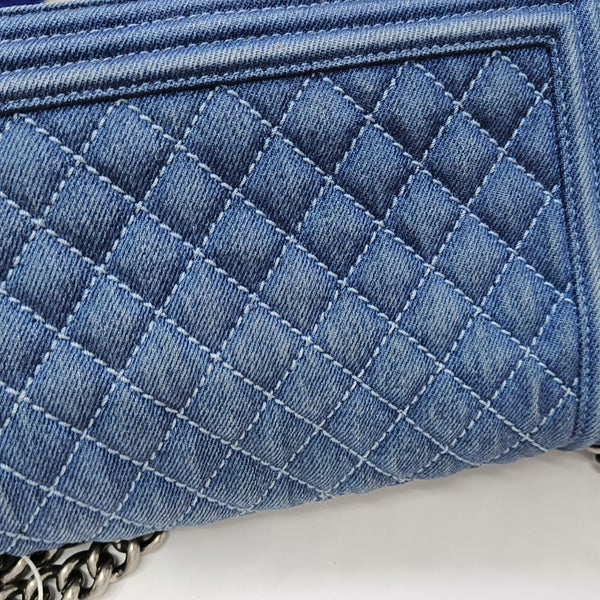 BOY CHANEL Medium Quilted Denim Blue