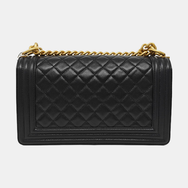 BOY CHANEL Medium Quilted Grained Calfskin Black