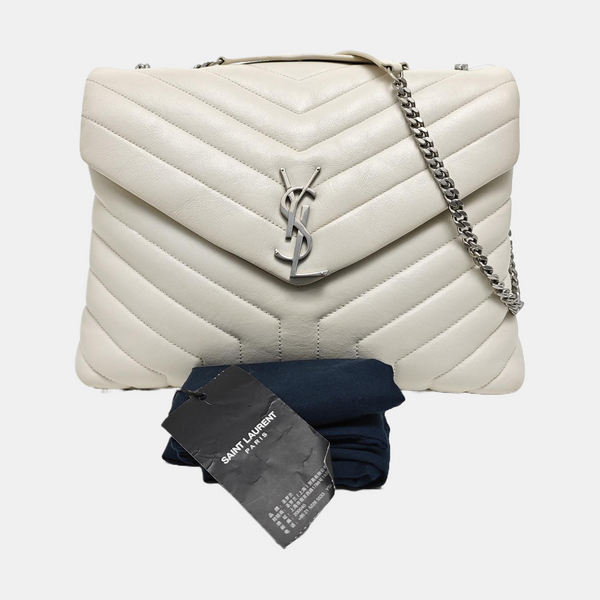 LOULOU Medium Chevron Calfskin White