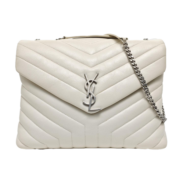 LOULOU Medium Chevron Calfskin White