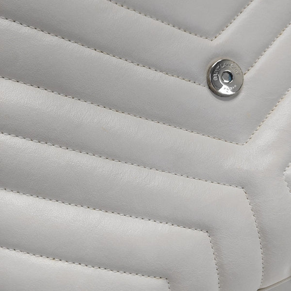 LOULOU Medium Chevron Calfskin White