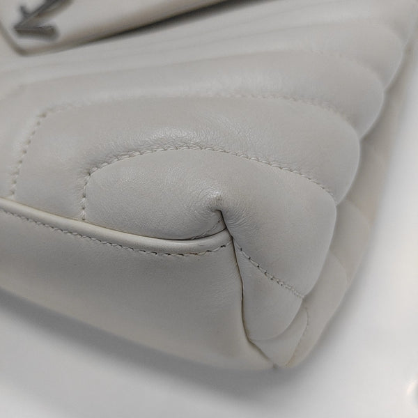 LOULOU Medium Chevron Calfskin White
