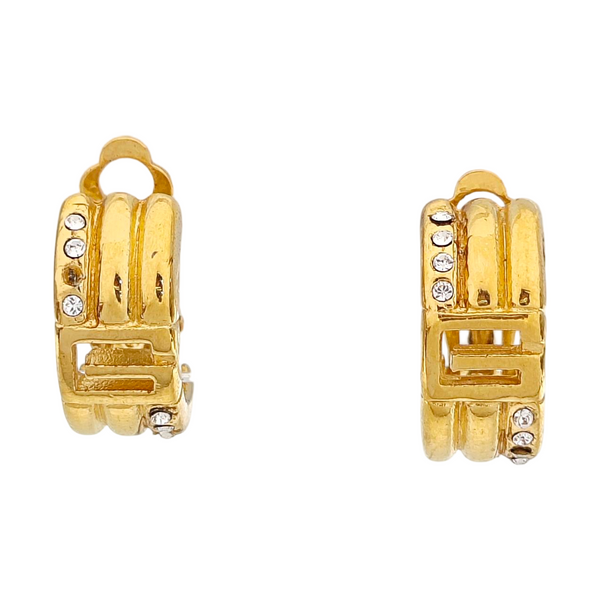 Authenticated pre-owned G Link Gold-tone Metal Synthetic Crystal Clip-On Earrings - Earrings at Looply