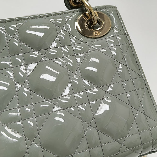 Lady Dior Mini Cannage Patent Leather Green