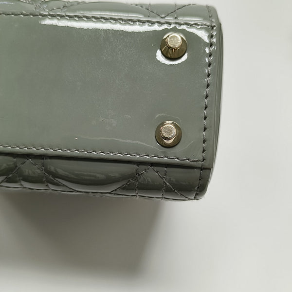 Lady Dior Mini Cannage Patent Leather Green