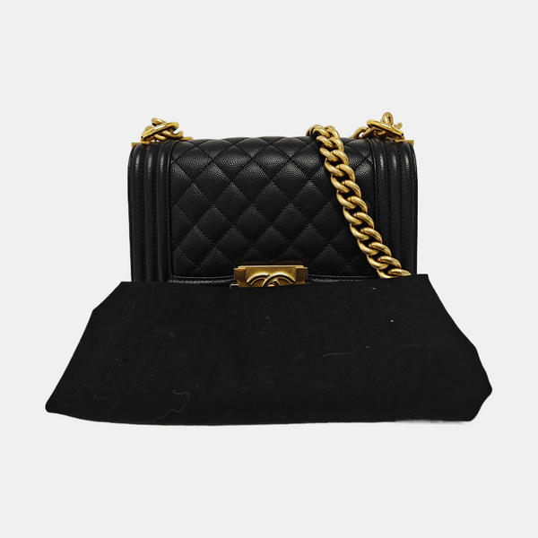 BOY CHANEL Small Quilted Grained Calfskin Black