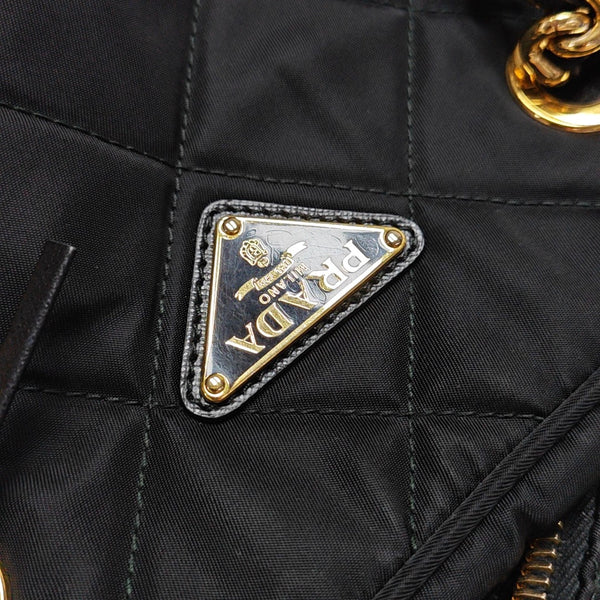Quilted Nylon Top Handle Bag Black