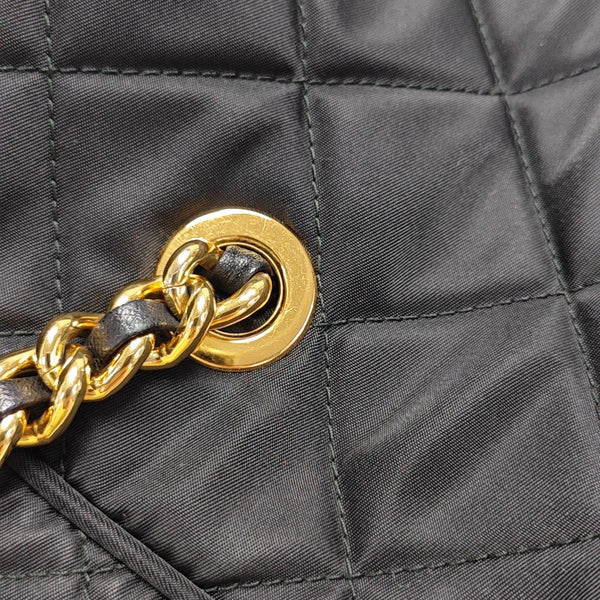 Quilted Nylon Top Handle Bag Black