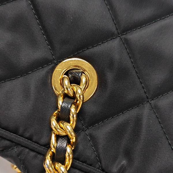 Quilted Nylon Top Handle Bag Black