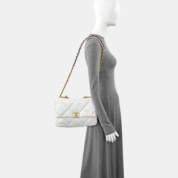 CHANEL 19 Large Quilted Lambskin White