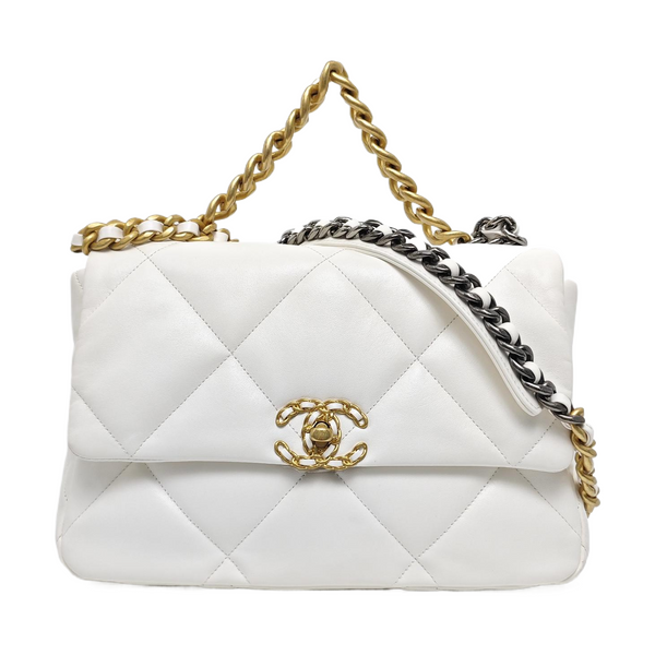 CHANEL 19 Large Quilted Lambskin White