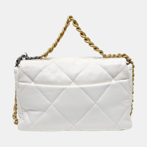 CHANEL 19 Large Quilted Lambskin White