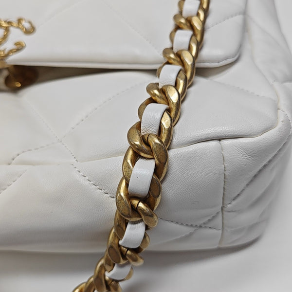 CHANEL 19 Large Quilted Lambskin White
