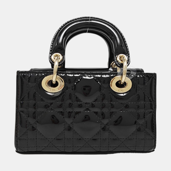 Lady Dior Super Mini Cannage Patent Leather Black